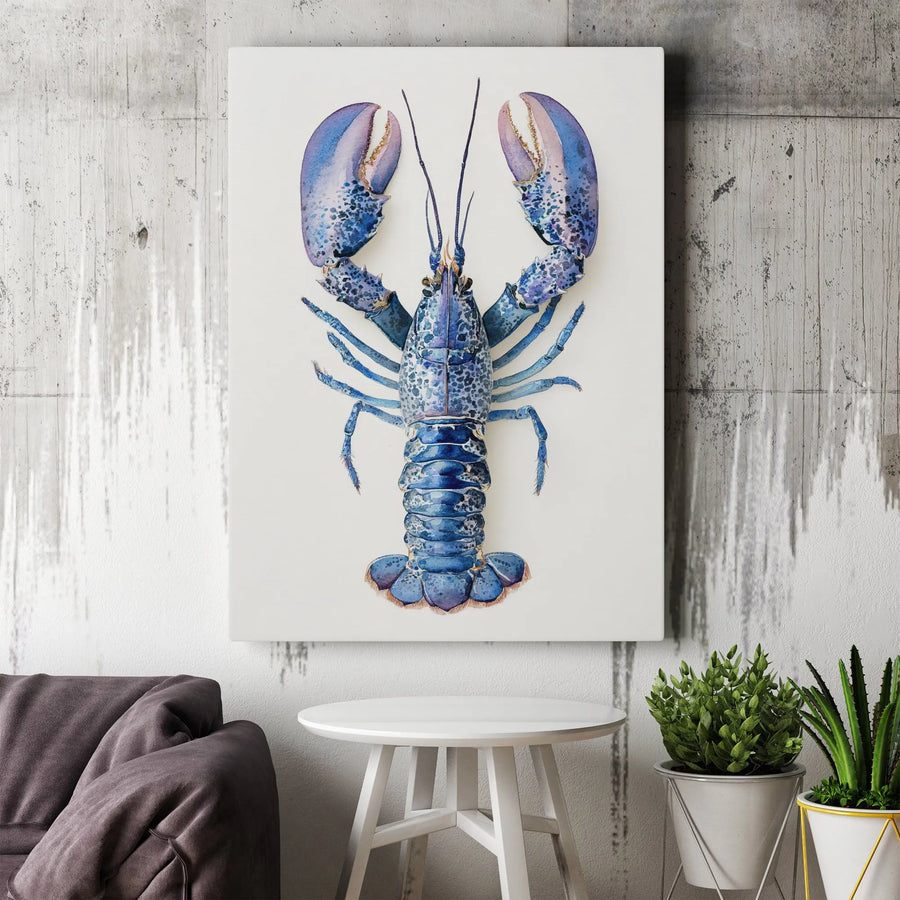 Blue Lobster Canvas Print | Vibrant Watercolor Marine Life Art | Premium Gallery Wrapped Canvas | Coastal Kitchen & Beach House Decor Gift