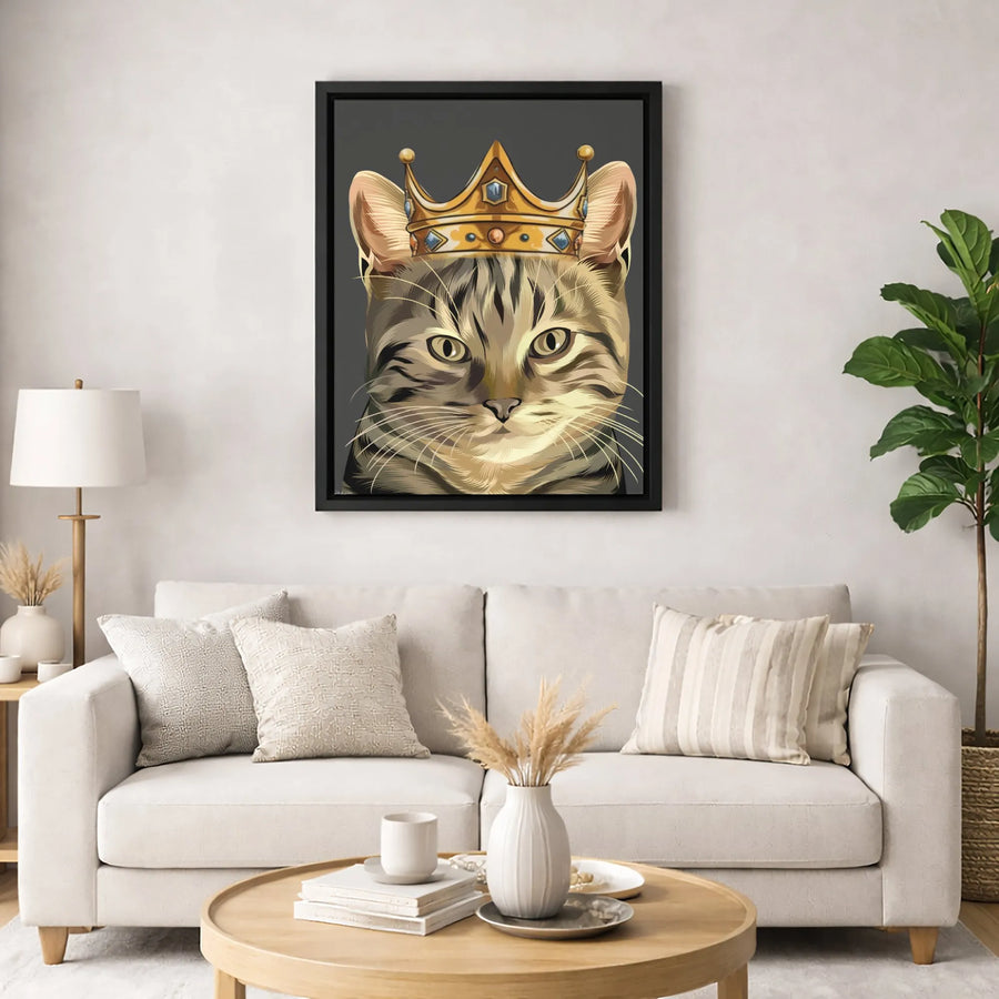 Royal Tabby Cat Canvas Print | Majestic Crown Portrait Art | Premium 1.25" Gallery Wrap | Unique Cat Lover Gift Wall Decor