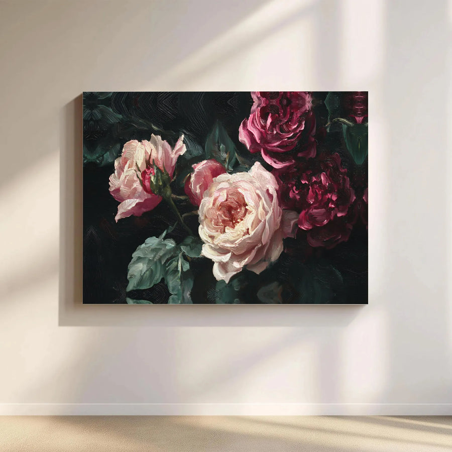 Moody Dark Floral Canvas Art | Romantic Oil Painting Still Life Print | Gallery Quality 1.25 Inch Profile | Elegant Home Decor Gift