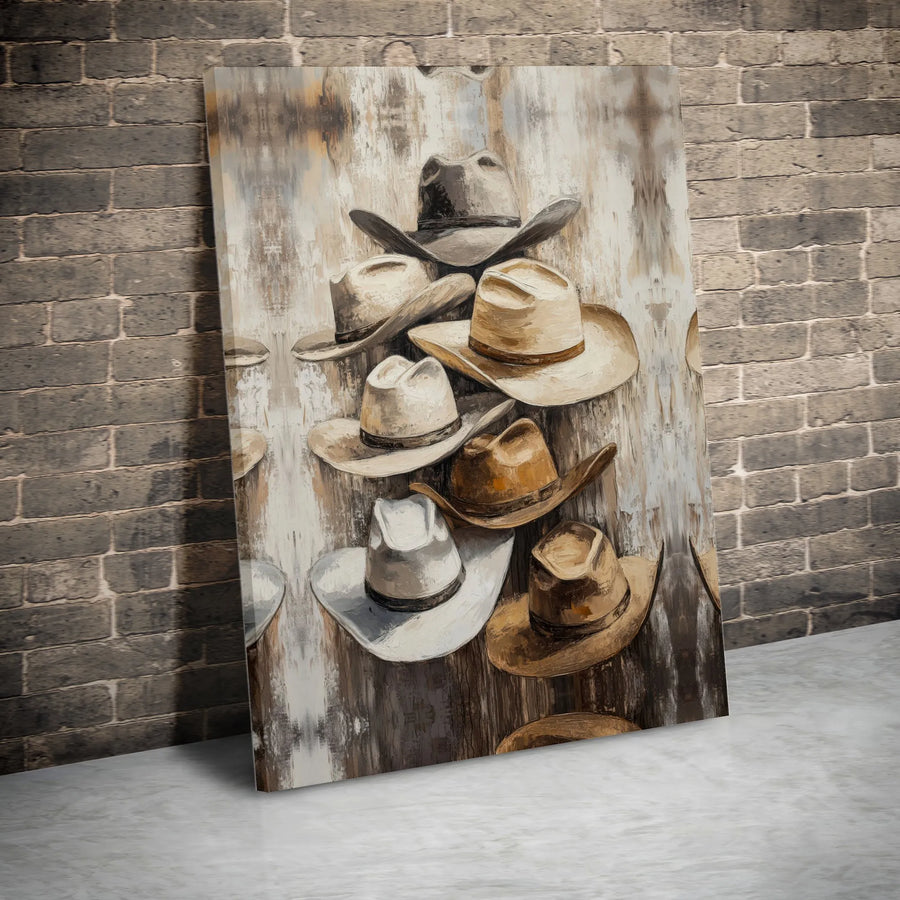 Western Cowboy Hat Wall Art | Rustic Farmhouse Canvas Print | Premium Gallery-Wrapped Decor | Country Home Office Gift