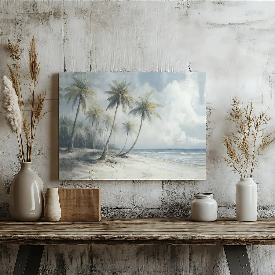 Tropical Beach Canvas Wall Art | Serene Palm Tree Seascape | Premium Gallery-Wrapped Print | Coastal Decor for Home and Office