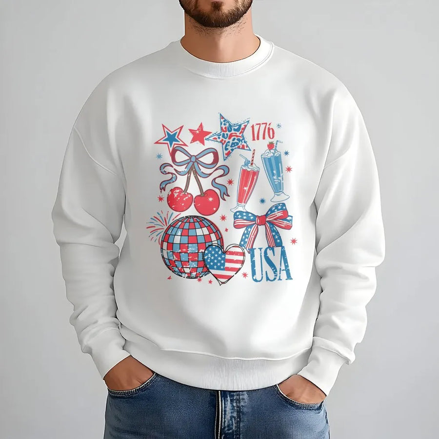 Retro 4th of July Sweatshirt | Coquette American Bow Graphic | Soft Unisex Crewneck | Independence Day Party Gift for Her