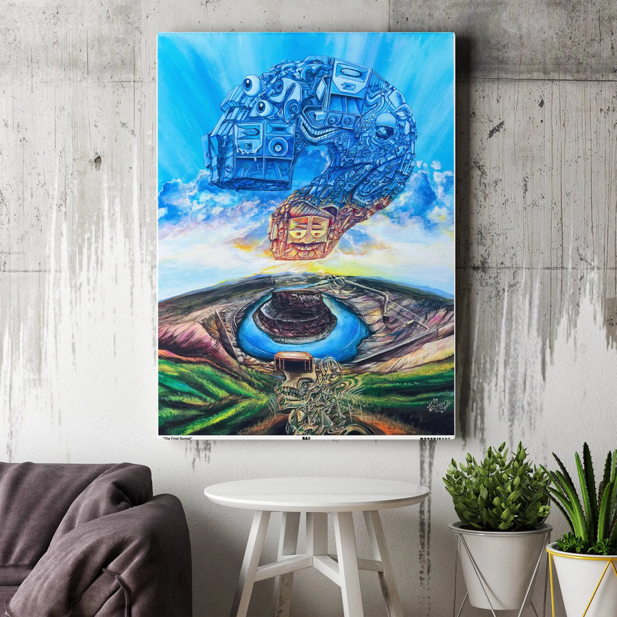 Surreal Biomechanical Art Canvas | The Final Sunset Question Mark Print | Premium Gallery Wrap Wall Decor | Unique Abstract Gift for Art Collectors
