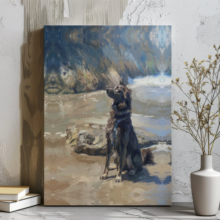 Dog Beach Impressionist Canvas Art | Coastal Pet Portrait Wall Decor | Premium 1.25 Inch Gallery Wrap | Gift for Dog Lovers