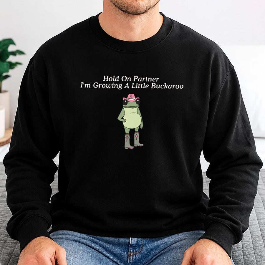 Funny Pregnancy Announcement Sweatshirt | Western Frog Cowboy Design | Cotton Blend Crewneck | Gift For First Time Mom Or Baby Reveal
