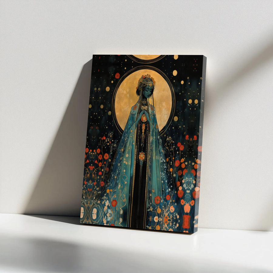 Celestial Goddess Canvas Wall Art | Art Nouveau Floral Portrait | Premium Gallery Wrapped Canvas | Spiritual Home Decor Gift