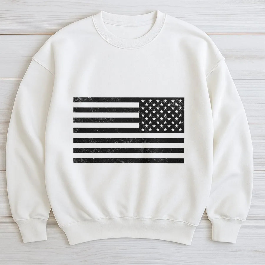 American Flag Sweatshirt | Distressed US Flag Graphic | Premium Cotton Blend | Unisex Patriotic Pullover Gift