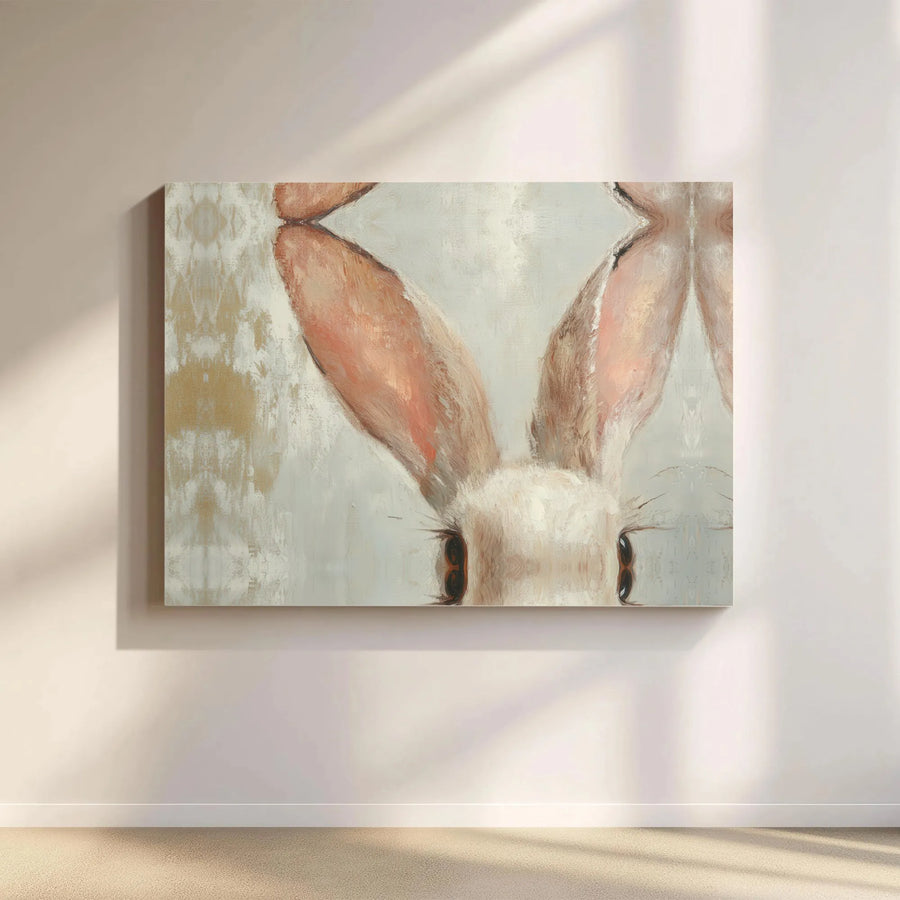 Bunny Rabbit Canvas Wall Art | Artistic Peeking Rabbit Painting | Premium Gallery Wrapped Canvas | Modern Farmhouse Nursery Decor Gift