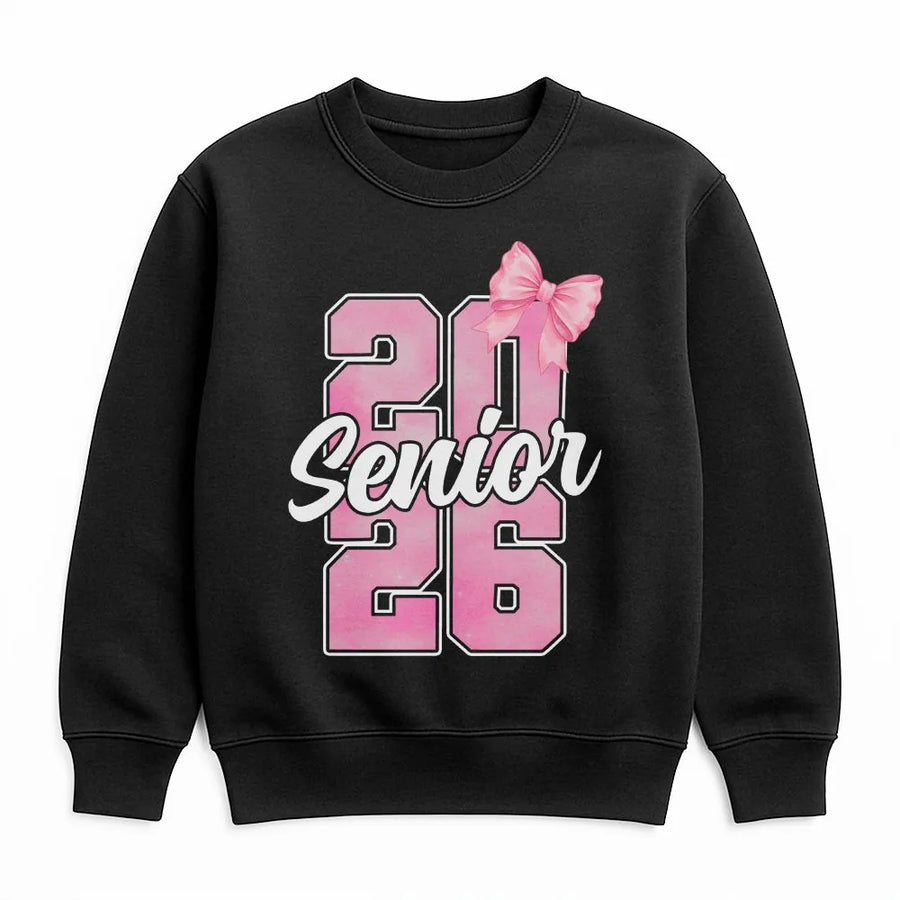 Senior 2026 Sweatshirt | Pink Bow Coquette Aesthetic Graphic | Premium Cotton Blend Crewneck | Graduation Gift for High School Senior Girl