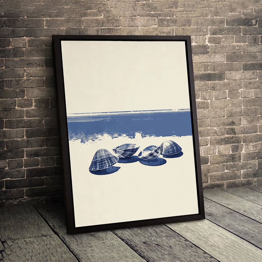 Coastal Seashells Wall Art | Minimalist Navy Blue Beach Decor | Premium 1.25" Gallery Wrapped Canvas | Coastal Home Decor Gift for Beach Lovers