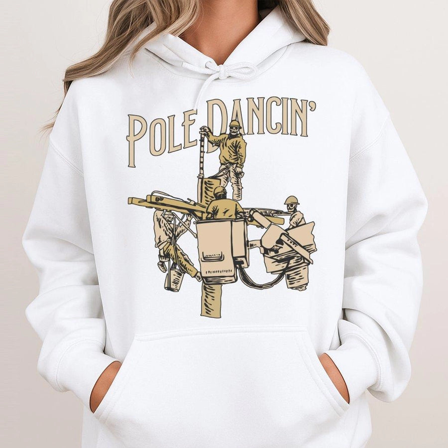 Lineman Hoodie | Pole Dancin' Skeleton Graphic Design | Premium Cotton Blend | Funny Gift For Electrician & Utility Worker