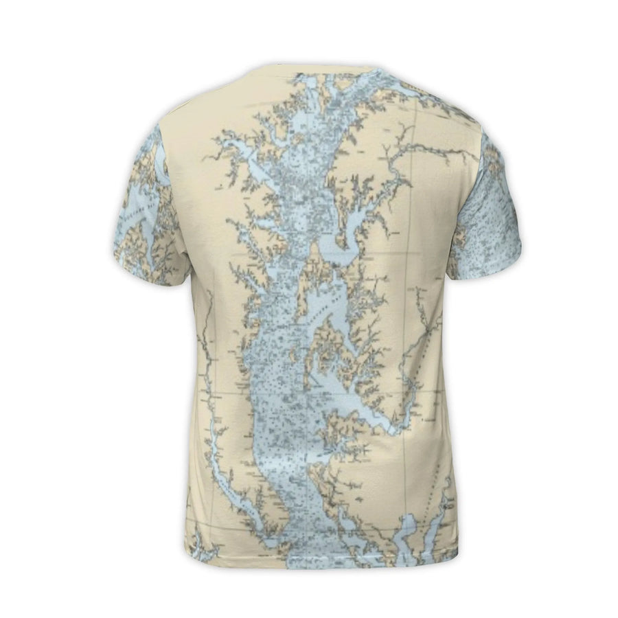 Chesapeake Bay Nautical Map T-Shirt | All-Over 3D Chart Print | Premium Soft Stretch Jersey | Gift for Sailors & Boat Enthusiasts