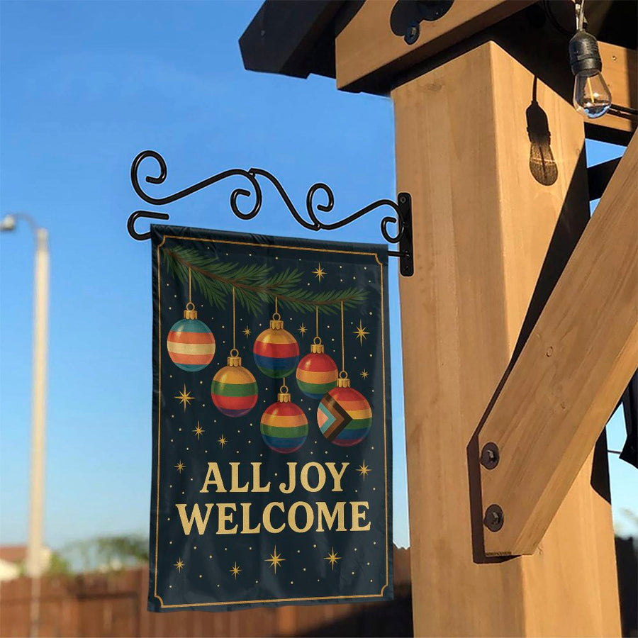 LGBTQ Pride Garden Flag | All Joy Welcome Christmas Ornaments | Weather-Resistant Premium Polyester | Festive Yard Decor Gift