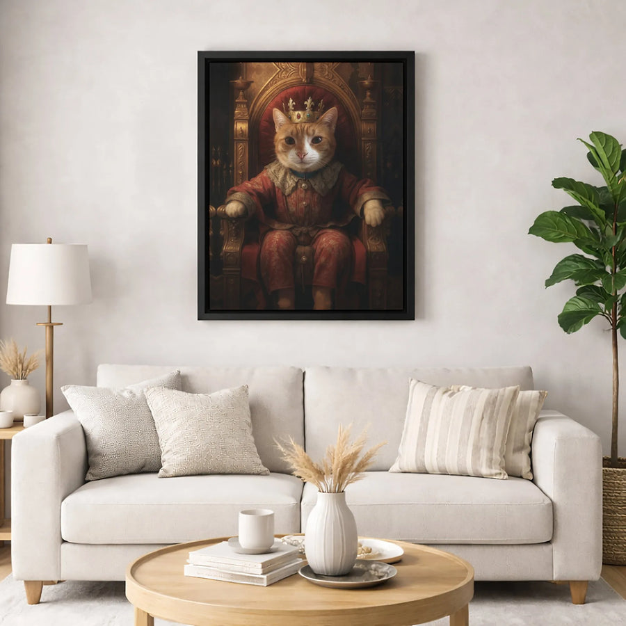 Regal Ginger Cat King Wall Art | Renaissance Style Royal Pet Portrait | Premium 1.25 Inch Thick Canvas | Whimsical Home Decor Gift for Cat Lovers