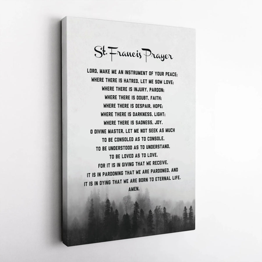 St. Francis Prayer Wall Art | Misty Forest Landscape Canvas Print | Premium Fade-Resistant Gallery Wrap | Religious Home Decor Gift
