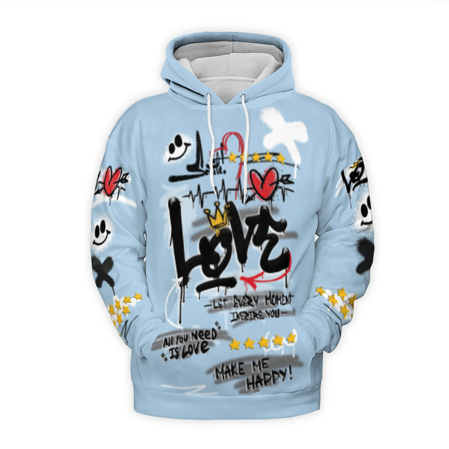 Love Graffiti 3D Hoodie | Urban Street Art Graphic Pullover | Soft Brushed Polyester Fleece | Unisex Casual Gift For Art Lovers