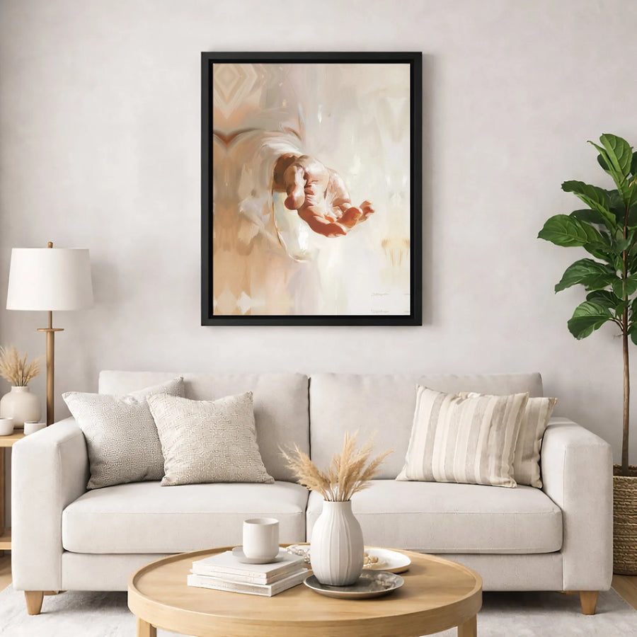 Jesus Reaching Hand Canvas Wall Art | Religious Christian Oil Painting Style | Premium 1.25 Inch Gallery Wrap | Spiritual Home Decor Gift