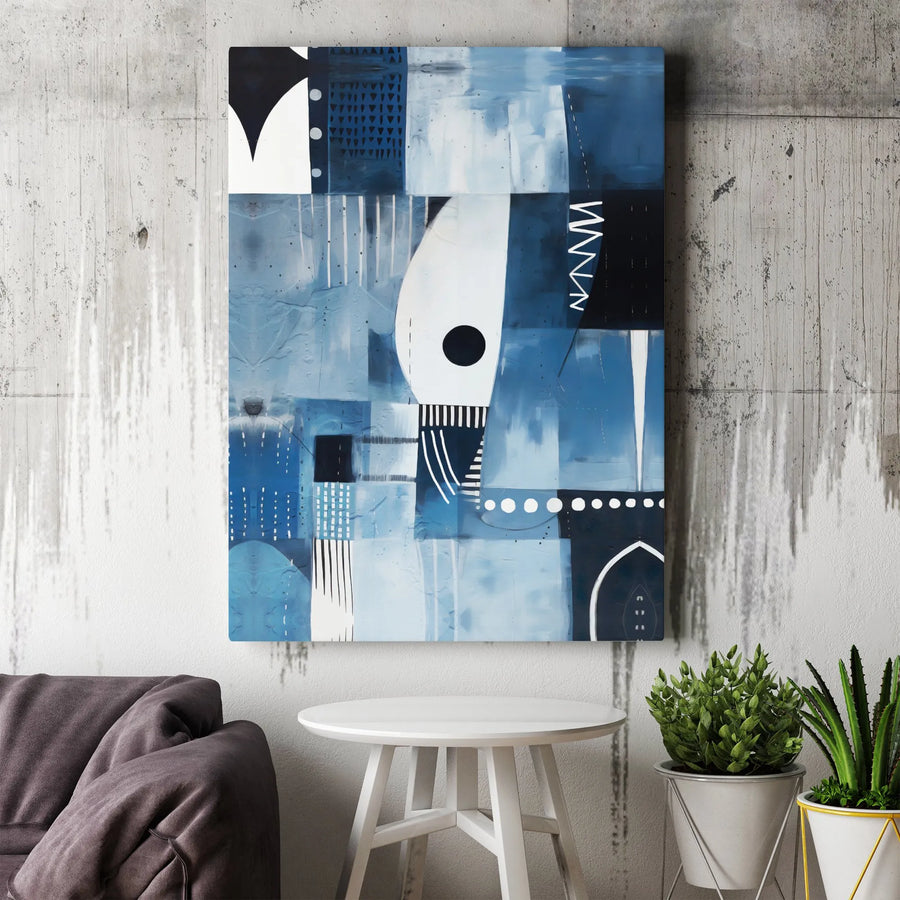Abstract Blue Canvas Wall Art | Modern Geometric Composition | Premium Gallery Wrap Canvas | Living Room & Office Decor Gift