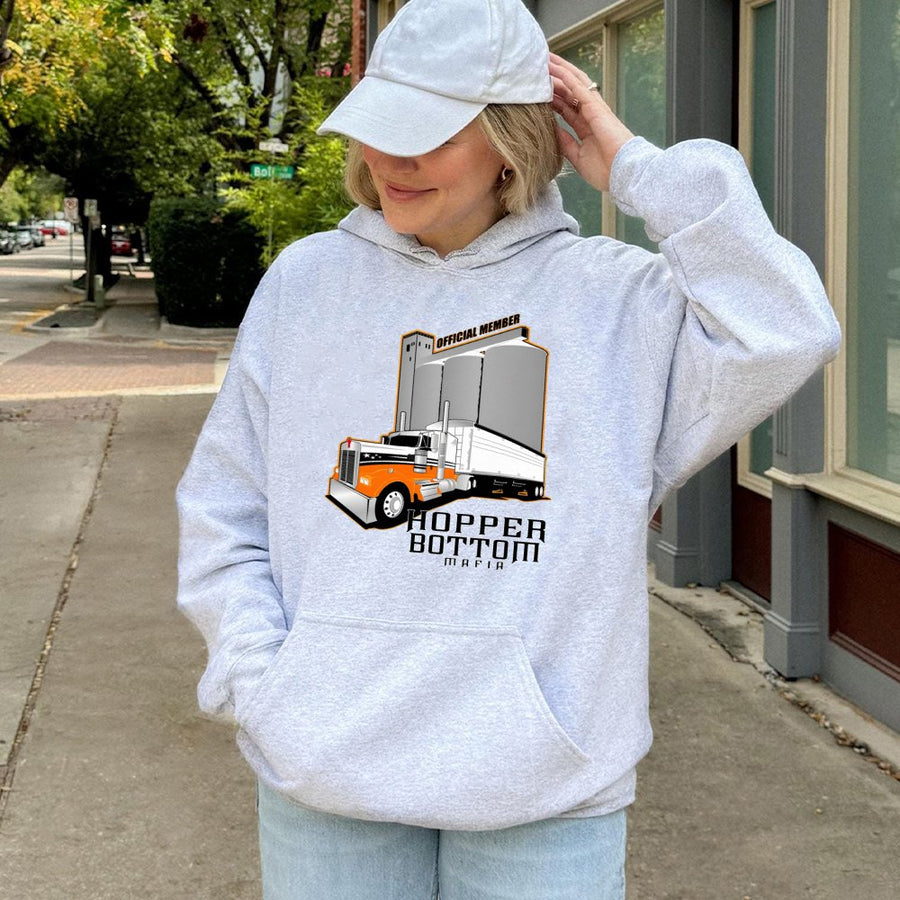 Hopper Bottom Mafia Hoodie | Semi Truck Grain Hauler Graphic | Premium Cotton Blend | Gift For Truckers And Big Rig Drivers