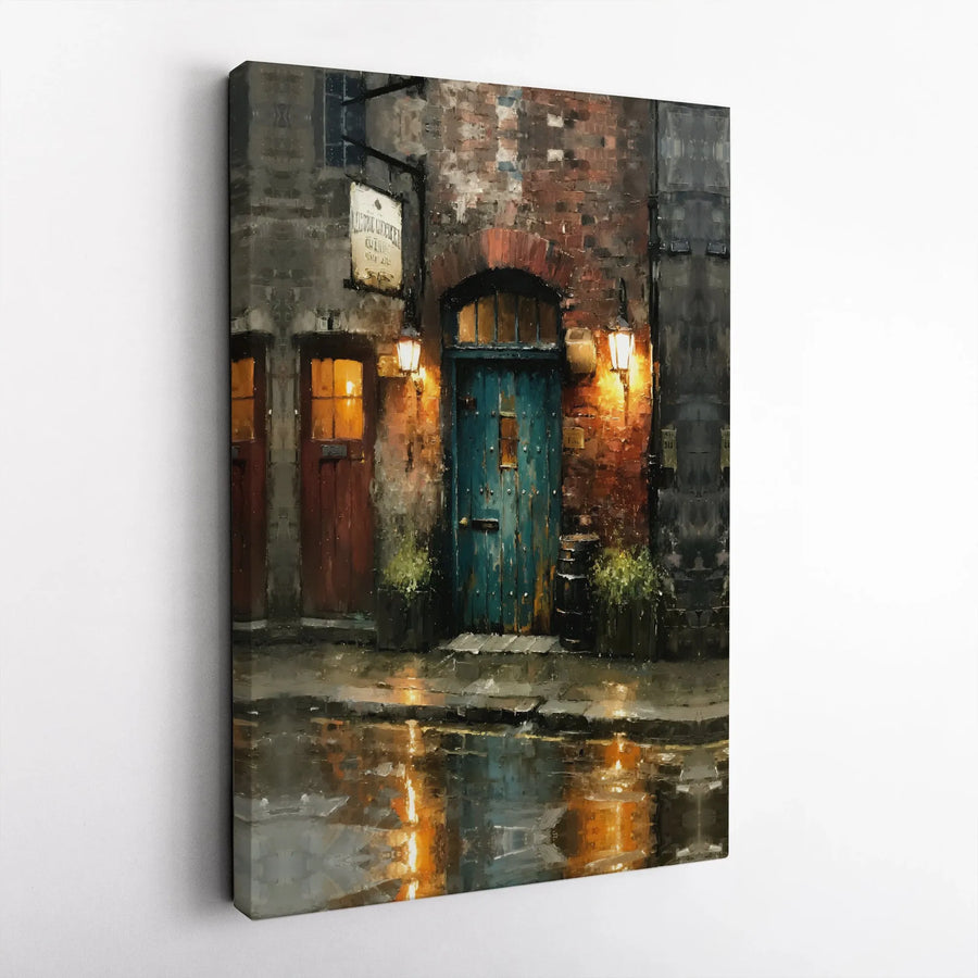 Rainy Alley Canvas Print | Impressionist Night Street Art with Lanterns | Premium 1.25 Inch Gallery Wrap | Atmospheric Home Decor Gift