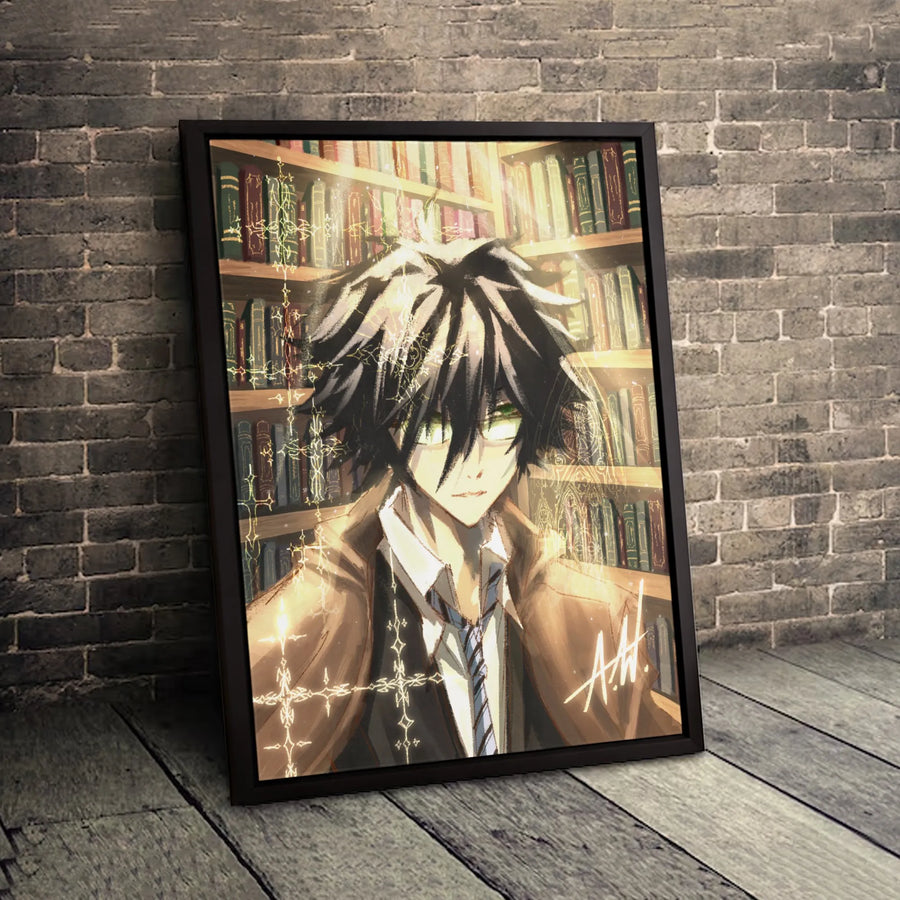 Anime Boy Library Canvas Art | Fantasy Scholar With Magical Runes | Premium 1.25-Inch Gallery Wrap | Wall Decor Gift For Otaku Fans