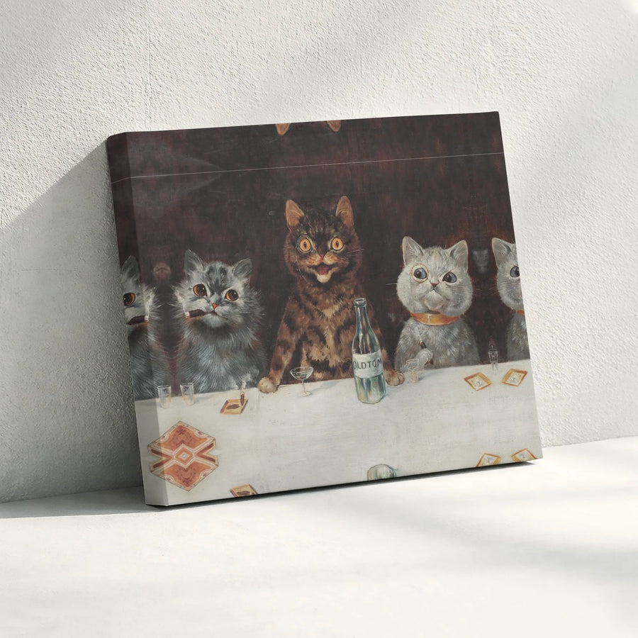 Cats Playing Poker Canvas Art | Funny Feline Poker Night Scene | Premium Gallery Wrapped Canvas | Gift for Cat Lover, Man Cave Decor