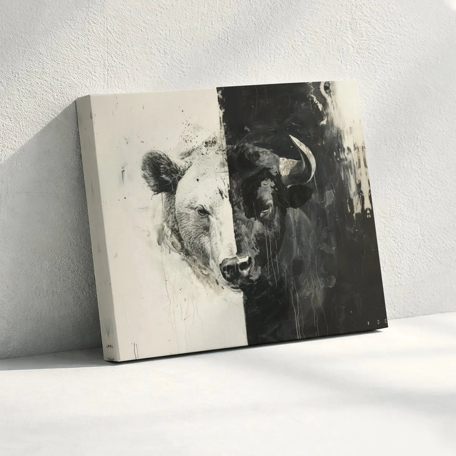Bear vs Bull Canvas Wall Art | Financial Stock Market Abstract Decor | Premium 1.25 Inch Gallery Wrap | Office Wall Decor Gift for Investors