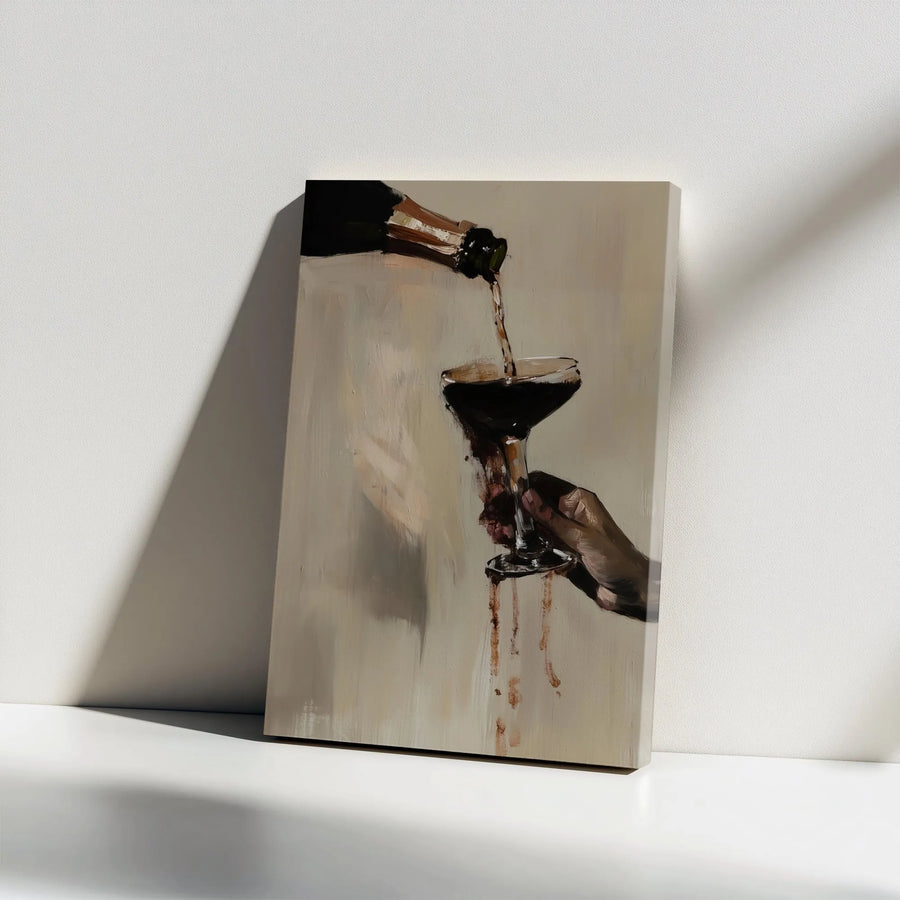 Champagne Pouring Oil Painting Canvas | Elegant Coupe Glass Spill Art | Premium Gallery Wrap Wall Decor | Luxury Kitchen & Bar Home Gift