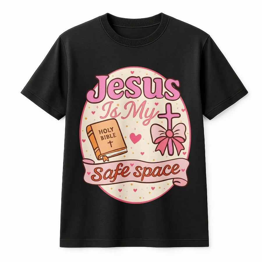 Jesus Is My Safe Space T-Shirt | Christian Aesthetic Bible Verse Graphic | Premium Cotton Religious Apparel | Faith Based Gift For Her