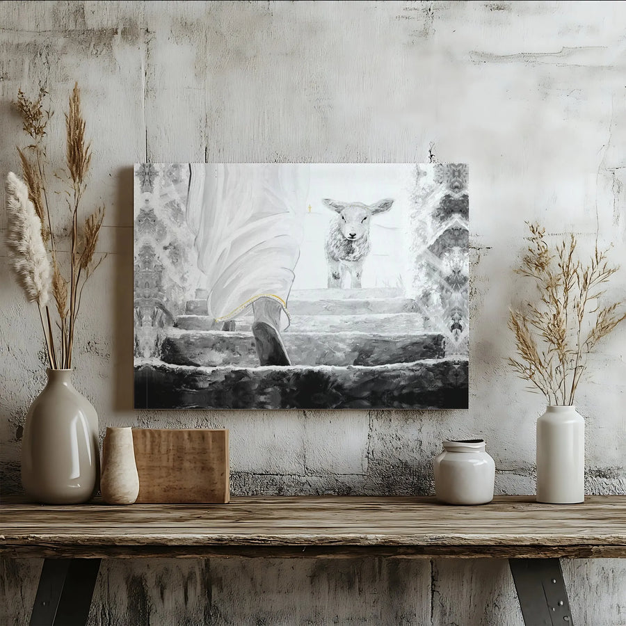 Jesus and Lamb Canvas Wall Art | Religious Shepherd Painting | Gallery Quality 1.25 inch Stretched Print | Spiritual Home Decor Gift