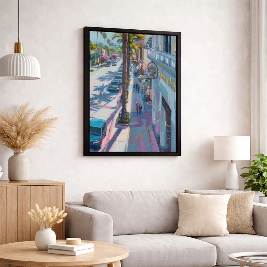 California City Street Canvas Art | Palm Tree Impressionist Oil Painting Style | Gallery Wrapped 1.25 Inch Profile | Premium Wall Decor For Home Office