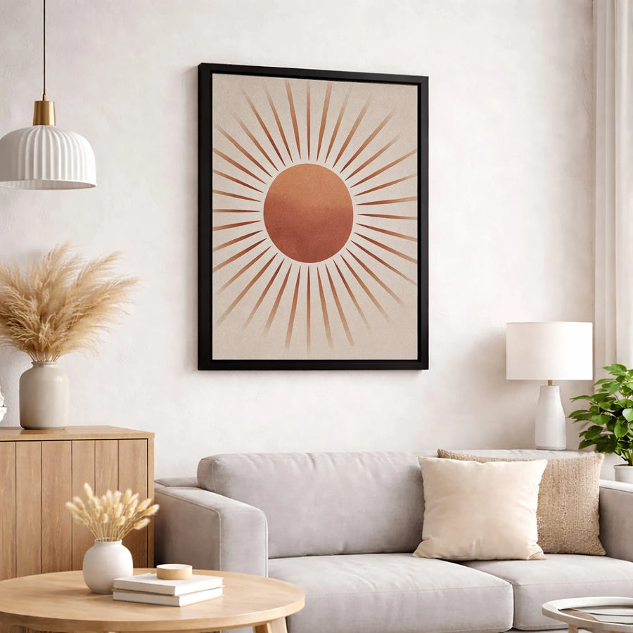 Boho Sunburst Wall Art | Minimalist Terracotta Abstract Sun Print | 1.25-Inch Gallery-Quality Canvas | Modern Home Decor Gift