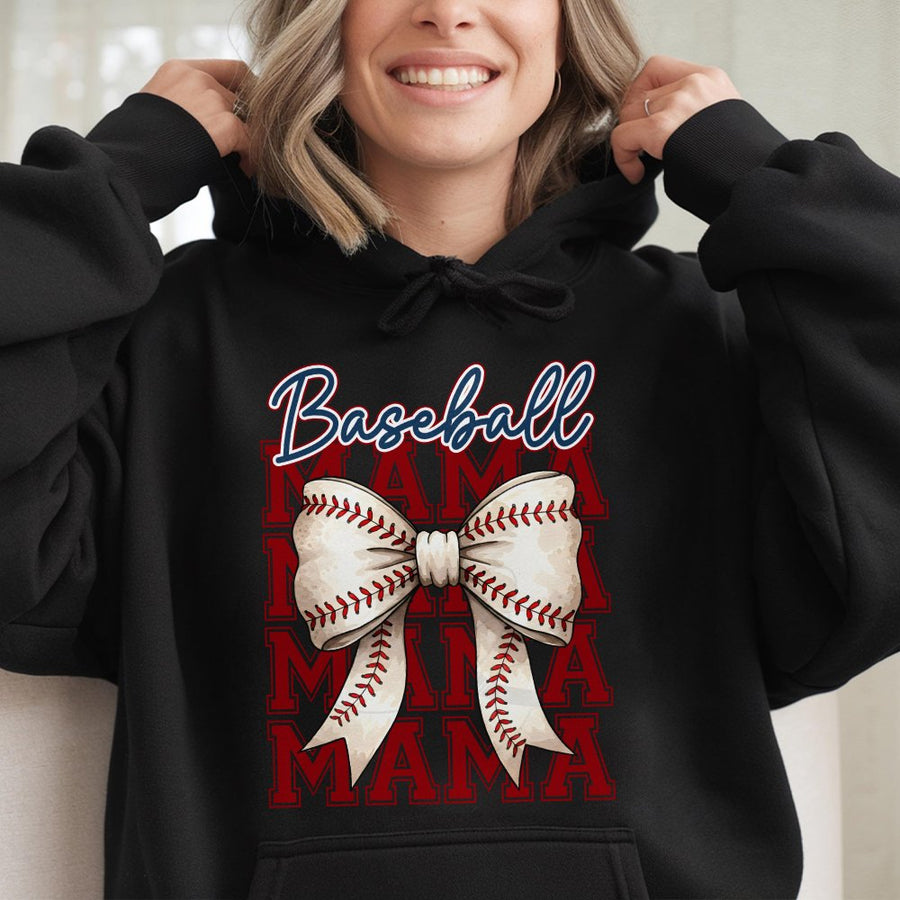 Baseball Mama Hoodie | Coquette Bow Graphic Design | Premium Cotton-Blend Sweatshirt | Game Day Gift for Baseball Mom