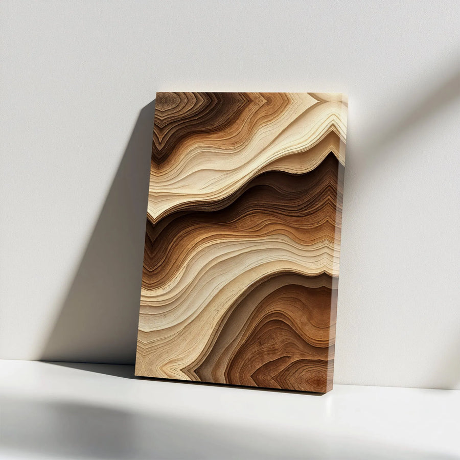 Abstract Wood Grain Canvas Wall Art | Wavy Earth Tone Line Art | Premium Gallery Wrapped Canvas | Modern Minimalist Home Decor Gift