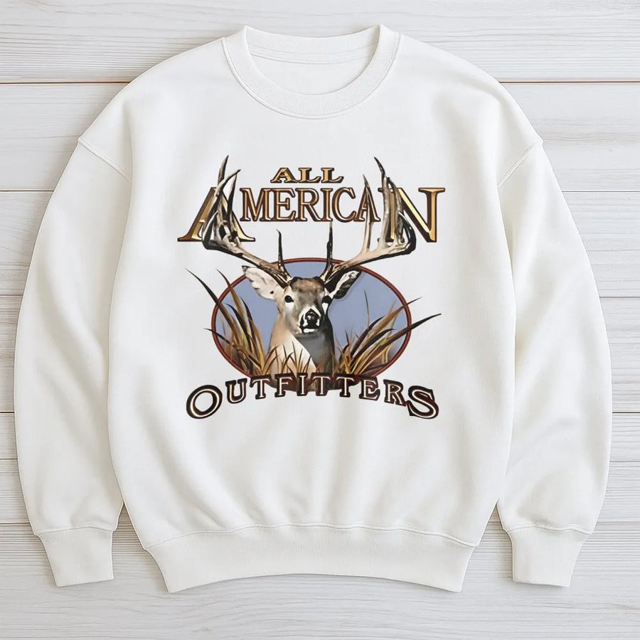All American Deer Sweatshirt | Whitetail Buck Antler Graphic | Premium Cotton Blend Crewneck | Hunting Gift for Outdoorsmen and Hunters