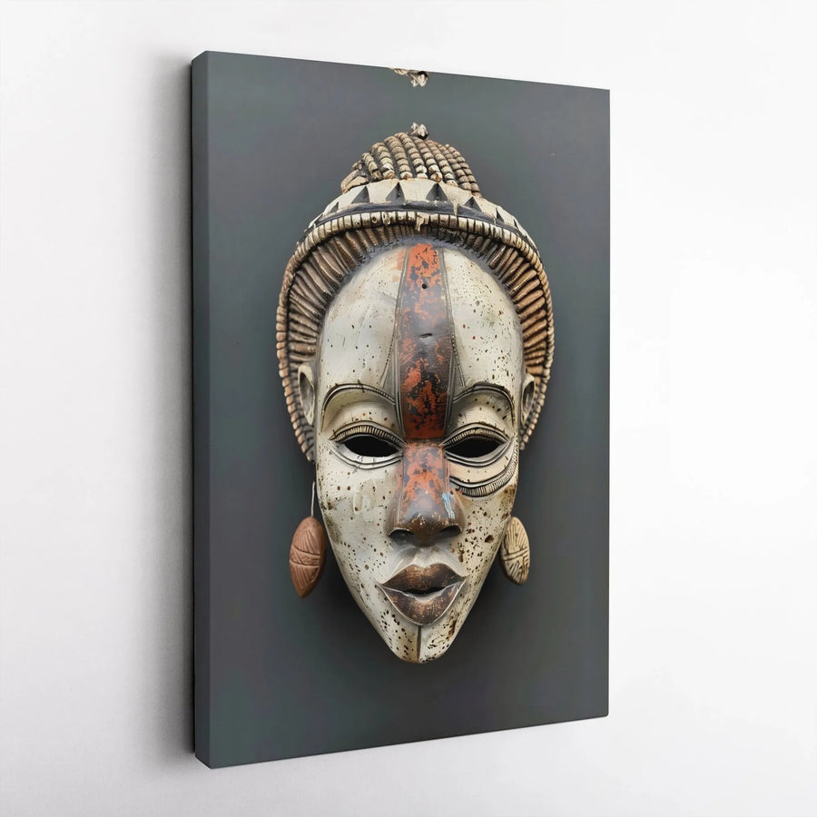 African Mask Canvas Wall Art | Traditional Tribal Cultural Decor | Premium Fade-Resistant Gallery Wrap | Sophisticated Home Office Gift