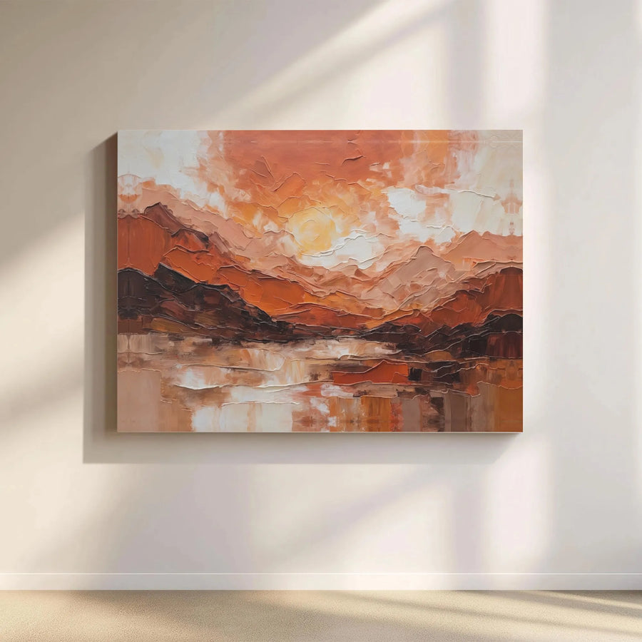 Abstract Mountain Sunset Canvas Wall Art | Textured Earth Tone Landscape | 1.25-Inch Gallery Wrap | Premium Modern Home Decor Print