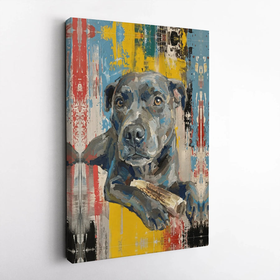 Pit Bull Wall Art Canvas | Abstract Colorful Dog Portrait | 1.25 Inch Premium Gallery Wrap | Modern Home Decor Gift for Dog Lovers