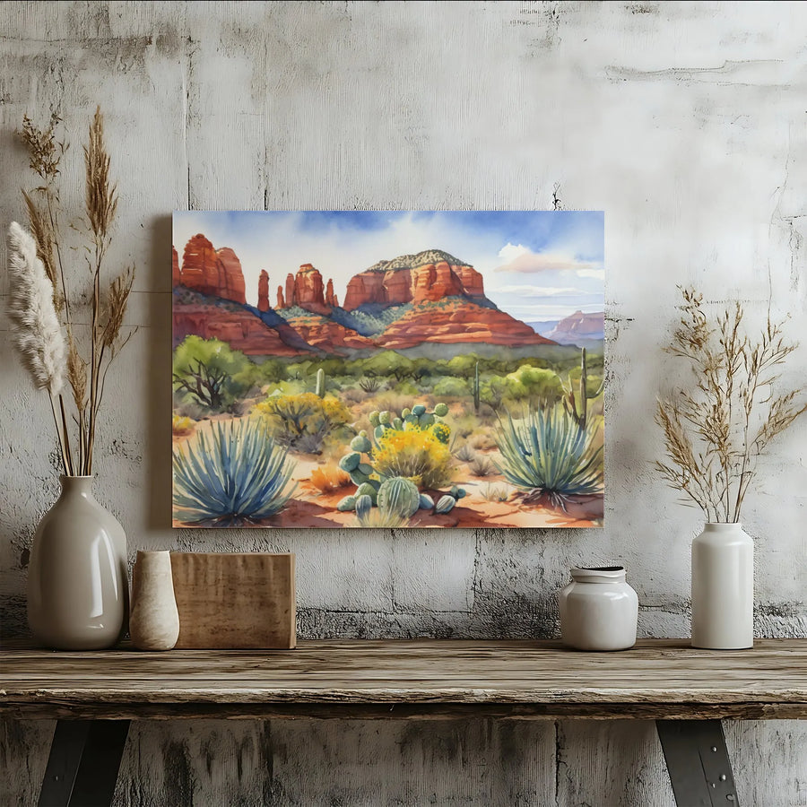 Sedona Arizona Canvas Print | Watercolor Red Rock Landscape Art | Thick 1.25" Gallery Wrap Canvas | Premium Southwestern Home Decor Gift