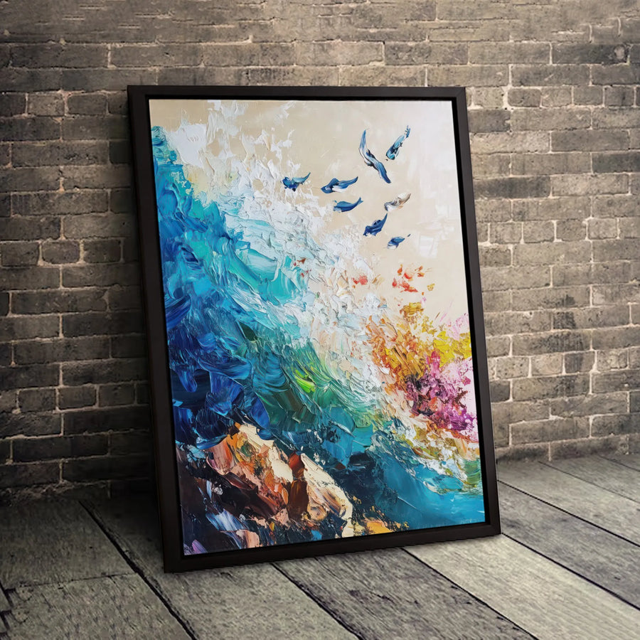 Abstract Ocean Wave Canvas Wall Art | Impasto Textured Coastal Seascape | Premium Gallery-Wrapped Print | Coastal Home Decor Gift