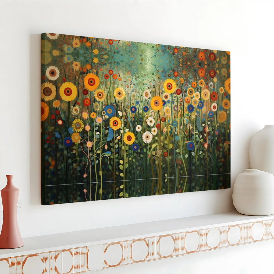 Wildflower Field Canvas Art | Colorful Floral Meadow Wall Decor | Premium 1.25" Gallery Wrap | Modern Botanical Living Room Gift