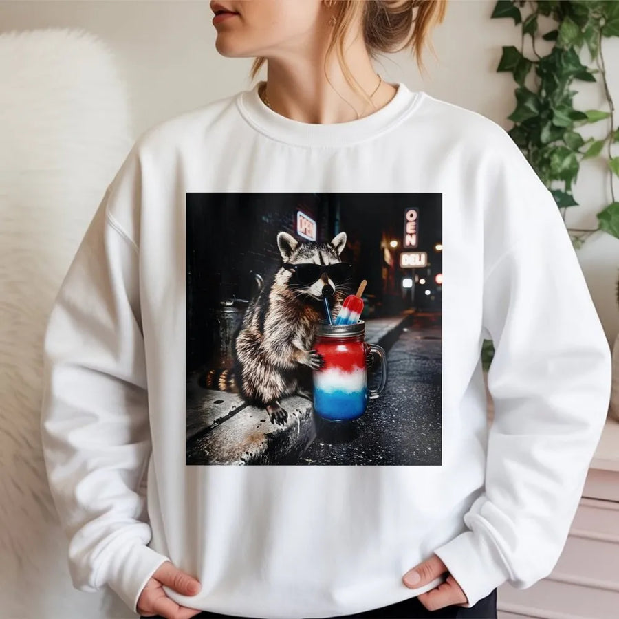 4th of July Raccoon Shirt | Funny American Meme Graphic with Patriotic Slushie | Premium Comfort Colors Cotton Tee | Independence Day Gift for Men & Women