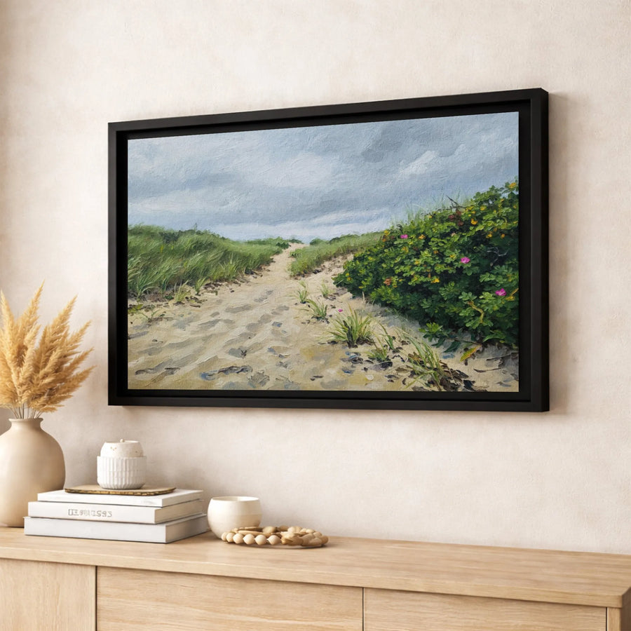 Coastal Beach Path Canvas Print | Wild Rose Dune Landscape Wall Art | Gallery Quality 1.25" Profile | Nautical Home Decor Gift
