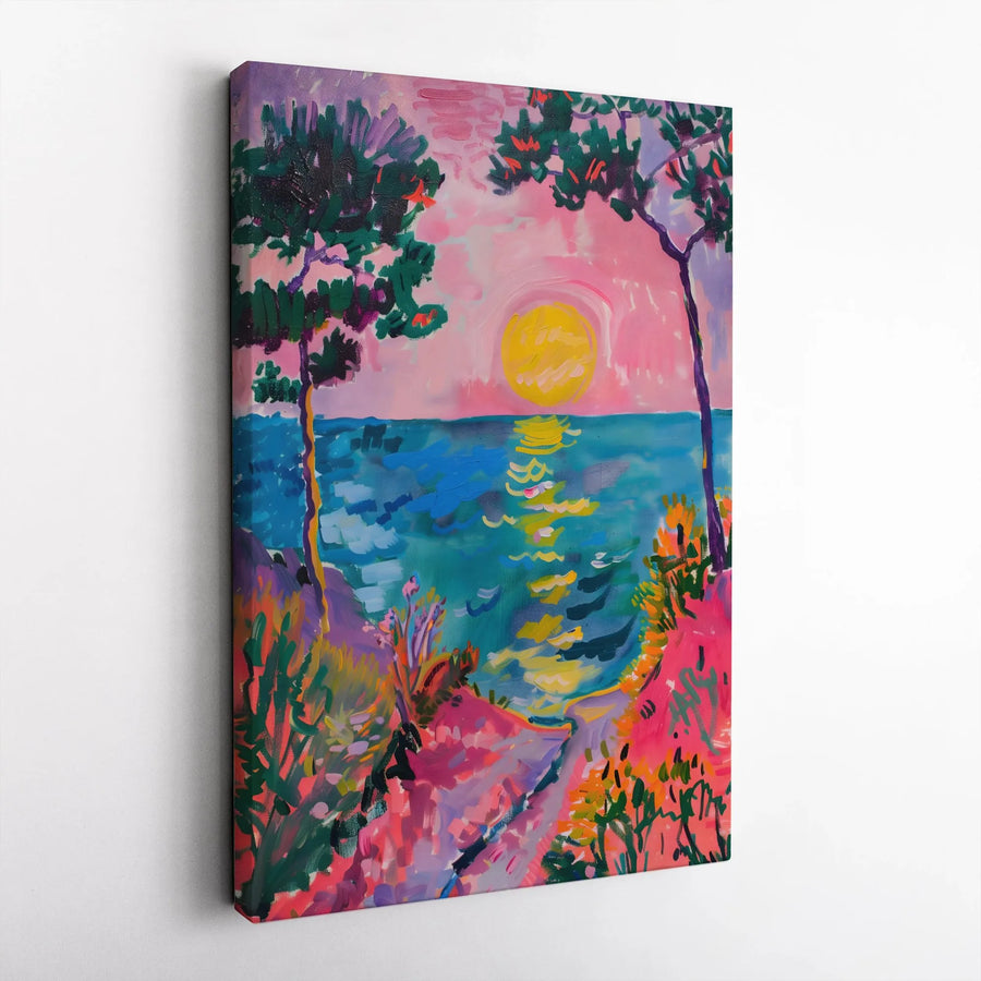 Coastal Sunset Canvas Art | Vibrant Fauvist Impressionist Seascape | Premium Gallery-Wrapped Wall Decor | Statement Piece for Home & Office