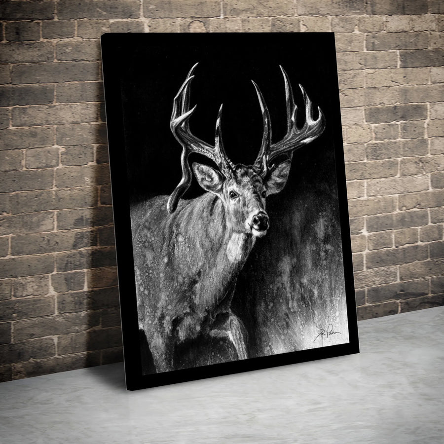 Whitetail Deer Wall Art | Black and White Buck Sketch Drawing | Premium Gallery Wrapped Canvas | Rustic Lodge Decor Gift for Hunters