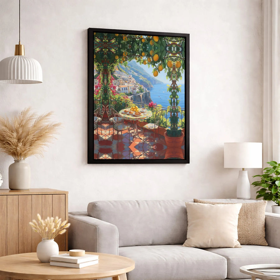 Amalfi Coast Wall Art | Mediterranean Lemon Tree Balcony View | Premium Gallery Wrap Canvas | Italy Travel Decor Gift for Home