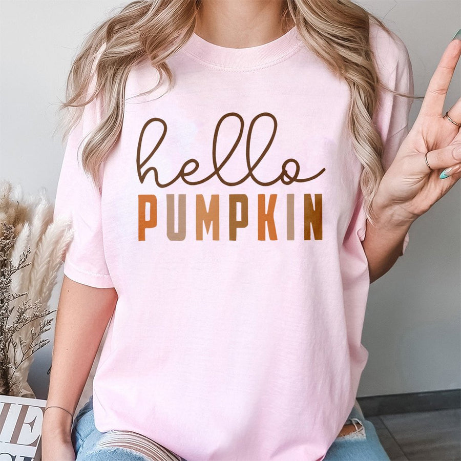 Hello Pumpkin T-Shirt | Fall Aesthetic Graphic Tee | 100% Cotton Premium Quality | Cute Autumn Thanksgiving Gift For Her