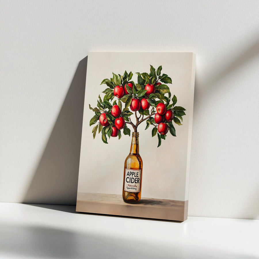 Apple Cider Art Print | Surreal Botanical Cider Bottle Wall Decor | Premium Gallery Wrap Canvas | Kitchen & Bar Decor Gift