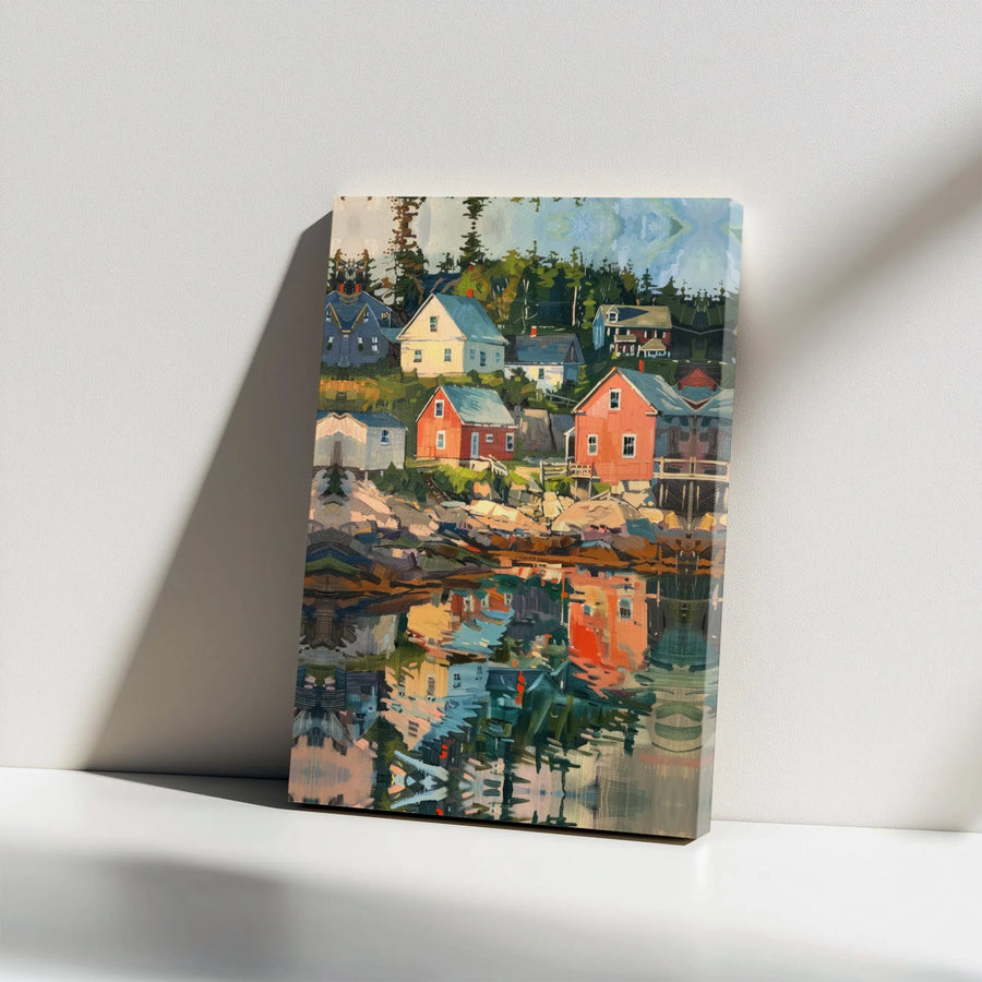 Coastal Village Canvas Wall Art | Impressionist Seaside Landscape Print | Premium Gallery Wrapped Canvas | Nautical Home Decor Gift for Art Lovers