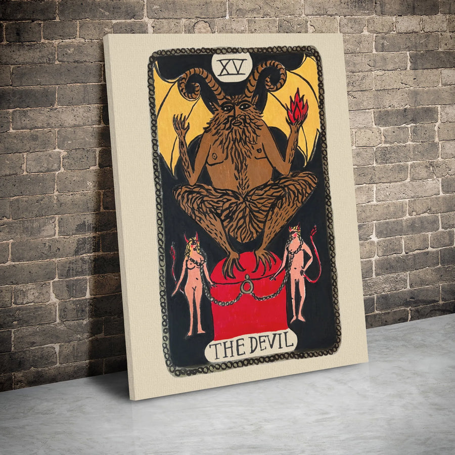 The Devil Tarot Card Wall Art | XV Major Arcana Gothic Decor | Premium Gallery Wrapped Canvas | Occult Home Decor Gift for Tarot Readers
